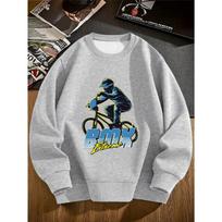 European sizes BMX Extreme Sports Riding Pullover Crewneck Sweatshirt, Street Trend, Skateboarding Scooter Graphic, Long Sleeve, Unisex. 130 gray