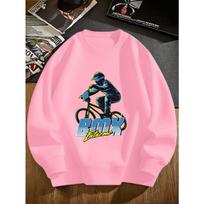 European sizes BMX Extreme Sports Riding Pullover Crewneck Sweatshirt, Street Trend, Skateboarding Scooter Graphic, Long Sleeve, Unisex. 140 pink