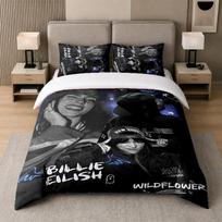 3Pcs Bed Set,Billie Eilish 1 Duvet Cover and 2 Pillowcases, Printed Bedding Decor For Guest Room 135cmx200cm black