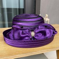 Europos ir Amerikos mados tinklinis gofruotas skrybėliukas moteriškas elegantiškas su kaspinėliu vasaros paplūdimio atostogų apsaugos nuo saulės skrybėliukas One size fits all violetinė