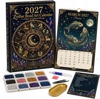 2027 metų Dvylikos Zodiako ženklų Karoliukų Meno Kalendoriaus Rinkinys: Pradedantiesiems tinkamas „pasidaryk pats“ deimantinės tapybos rinkinys su visų metų mėnesiniu kalendoriumi, edukacinė šventinė rankdarbių dovana f brown