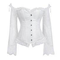 European Style Off Shoulder Lace Long Sleeve Corset Bodysuit 5XL white
