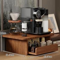 Minimalistinė medinė kampinė lentyna kavai su stalčiumi, paaukštintas stovas namų baristams, modernus virtuvės puodelių laikiklis, laikymo lentyna