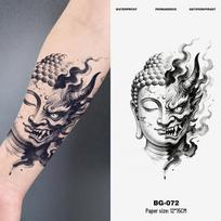 Buddha Demon Tattoo Sticker - Long-Lasting, Waterproof, Classical Style for Men & Women 12x15 cm gray