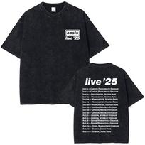 Skalbti Vintažiniai Roko Grupės O-Oasis Live 25 Pasaulinio Tour Logotipo Spaudiniai Marškinėliai Vyrams Moterims Mados Gotikiniai Oversized Trumpomis Rankovėmis Marškinėliai L black