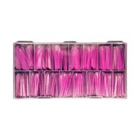 150Pcs Duals Nail Forms,Clear Poly Gels Nail Molds Full Cover Nail Tip Extension Forms for Gel Manicure Nail Art Designs rožinė raudona spalva
