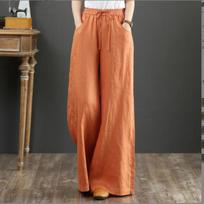 Newest Women's Loose Wide Leg Pants, Fashion Style Cotton Linen Long Pants for Women XXXL raudona