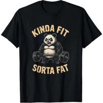 Kinda Fit Sorta Fat Funny Gym Panda Print Weightlifting T-Shirt Woman Funny Fashion Casual Graphic T Shirts Tops Clothing XL juoda