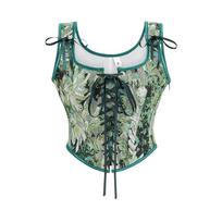 Green Boned Gothic Corset Tank Top Lace up Vintage Bustiers & Corsets Steampunk Korsett Shapewear Women Sexy Corselet 3585 S black