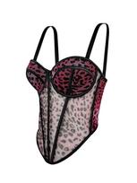 Leopard Print Corset Bustier With Cup Lace up Transparent Mesh See Through Push up Bodice Shaper Corset Base Bra 40C/90 black