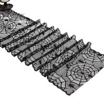 Halloween Tablecloth Cobweb Lace Table Runner, Black Spider Web Gothic Decor Runner for Dining Table, Holiday Home Vintage Overlay 100cm Cobweb gray