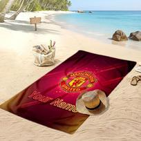 Manchester United Personalized Printed Beach Towel Soccer Logo Support Custom Name Text Absorbent Towel For Sport Travel Special Gift 80cmx160cm(31x63inch) black