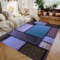 Vintage Denim Splicing Grid Print Area Rug Anti-slip Floor Carpet Fashion Plaid Decor Mat for Indoor Home Space Rugs for Bedroom 120x160cm-Felt