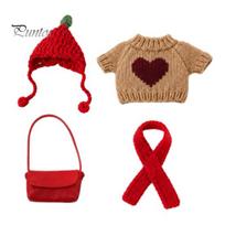 Tabletop Figurine Set 7 Inch Desk Goose Outfits, 4 Pcs Knitted Sweater Hat Scarf for Crossbody Bag Winter Holiday Accessory Office, Shelf, Table Decor smėlis