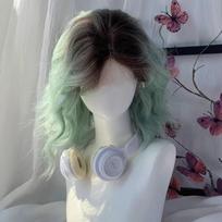 Womens Short Curly Lace Front Wig Natural Gradient Color Egg Curl Full Cap Synthetic Hair Daily Wear 33cm Mint Green Delicate Thin Free Hair Net black