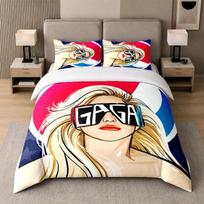 3Pcs Bed Set,Lady Gaga 1 Duvet Cover and 2 Pillowcases, Printed Bedding Decor For Guest Room 135cmx200cm white