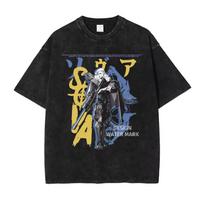 Valorants Game Graphic T shirt Sova Omen Print T shirt Vintage Washed Short Sleeve Tees Oversized T shirt Men Women Clothing 140 black