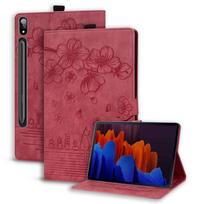 Galaxy Tab S11 Ultra 14,6 colio apverčiamas dėklas su vyšnių žiedų katės įspaudu, TPU dėklas, stovas TAB S11 Ultra 14.6 2025 raudona