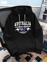 Australijos Sandraugos Spausdintas Vyriškas Bordo Spalvos Gobtuvukas Kanguru Australijos Vėliava Down Under Tekstas Minkštas Laisvas Kasdienis Kelioninis Gobtuvukas S black