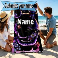 Custom Name Personalized Five Nights at Freddy's Print Beach Towel, for Trip Camping Beach Party Home Decor, Birthday Gift for Family & Friends 70cmx140cm(27x55inch) black