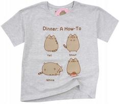 PUSHEEN KITTY T-SHIRT girls cotton GRAY 146/152 D064S white