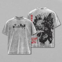 Bakugou Katsuki My Hero Academia Anime Clothing Men Women T-shirts Short Sleeve Washed T Shirt Retro Cotton Tshirt Harajuku Tops S gray