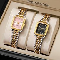 Xiaomi 2PC Fashion Rectangle Women Watches Set Casual Alloy Strap Wristwatch For Ladies Relogio Feminino Girls Clock Gift(Without Box) beige