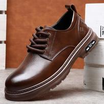 Spring Derby Shoes Men's Low Top Martin Boots Round Head Big Head Shoes Black Tooling Shoes Platform Casual Leather Shoes 44 black