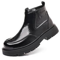 Madingi vyriški klasikiniai retro Chelsea batai Vyriški madingi odiniai ankle boots Vyriški britiško stiliaus trumpi batai Vyriški žiemos pliušiniai sniego batai 44 black