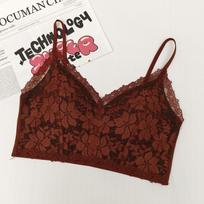 Women's French Triangle Lace Camisole Bra with V-Neck and Beautiful Back Design M black