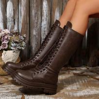 British Thick Soled Lace Up Women'S Thick Heeled Long Boots Fashionable And Casual Outdoor Wear High Heels Boots For Women Wide 41 gray