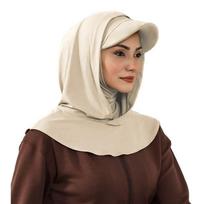 Premium Full Coverage Bonnet Hijab Double Layer Fashion Solid Color Muslim Turban Cap Ready To Wear With Neck Cover beige