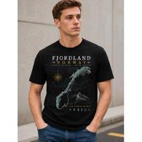 Men's Fjordland Norway Map Graphic Tee Short Sleeve Crew Neck Soft Cotton Casual Wear Outdoor Adventure Style Comfort Fit 5XL juoda