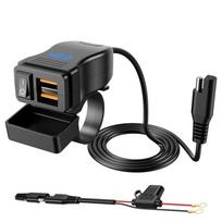 45W QC3.0 Motorcycle Charger 12-40V IP65 Waterproof Handlebar Dual USB Phone Power Adapter with Voltmeter & ON/OFF Switch for Scooter ATV Snowmobile Dual USB gray