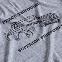 Peace Through Superior Firepower T-Shirt | prop, replica, cosplay 120 gray