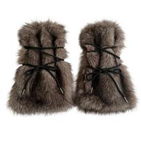 Laces Front Faux Furs Leg Warmers with Wraparound Adjustable Ties for Wearing Alone or Layering Over Ankle Boot in Cold Weather black
