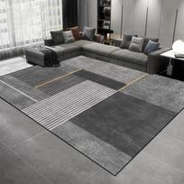 Modern Geometric Marble Area Rug, Black Grey Abstract Decorative Floor Mat for Living Room Bedroom, Non-Slip Washable Carpet 50x80cm-Felt