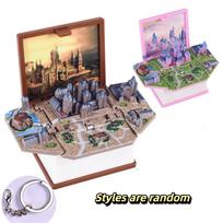 3D Foldable Popup Surprise Toy Pop-Up Structure Anxiety Stress Relief Keyring  Car Key Decoration Castle Book gray