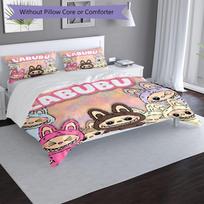 Labubu Party Design Bed Bedding Set 1 Duvet Cover + 2 Pillowcases Soft Breathable Household Bed Linens 200cmx200cm