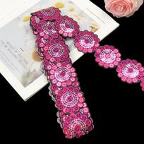 1 Yards Lace Fabric Sequins Flowers Embroidered Ribbon Collar Trim Applique for Wedding Dress Sewing wide 6cm pink