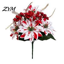 Lush Porch Landscaping Artificial Poinsettia Flowers, Christmas Fake Floral Berry Centerpiece, Fade-Resistant Flowers for Patio Red And White Small 1pc gray