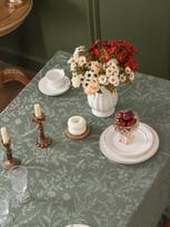 Refined Rustic Style Delicate Ornate Lace Table Material, Verdant Tone Dense Gathered Table Breathable Linen For Circular And Rectangular Meal 140x180cm
