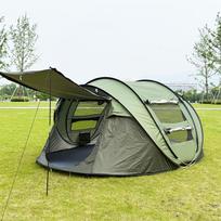 Greitai išskleidžiama 3-4 asmenų automatinė palapinė stovyklavimui, atspari lietui ir nešiojama. Tent with Stakes + Wind Rope