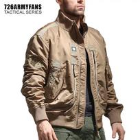 Men's Tactical Air Force Pilot Baseball Jacket with Stand-up Collar M beige