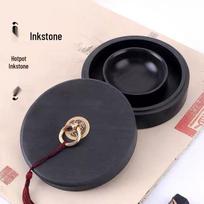 Inkstone Calligraphy Hot Pot: Multifunctional Moisturizing Inkwell with Anti-Evaporation Lid for Non-Drying Inkstick Grinding 3-inch Threaded Inkstone (Original Stone) black