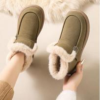 Women Winter Plush Faux Fur Lined Snow Boots Outdoor Non Slip High Top Loafers Faux Suede Ankle Casual Short Booties 41 žalia