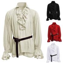 American Medieval Men's Lace-Up Puff Sleeve Performance Top L