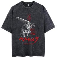 Hiphopo vyrų gatvės aprangos marškinėliai retro stiliaus skalbti anime grafiniai marškinėliai Vyriški Harajuku medvilniniai laisvalaikio marškinėliai trumpomis rankovėmis 3XL gray