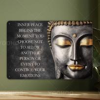 Vintage Metal Buddha Wall Art Inner Peace Sign x Inch Spiritual Meditation Decor Durable Aluminum 20x30cm（7.8x11.8inch） gray