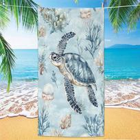 Turquoise Ocean Sea Turtle Print Beach Towel Quick Dry Absorbent Microfiber Towel for Swimming Pool Camping Beach Travel 70x140cm blue